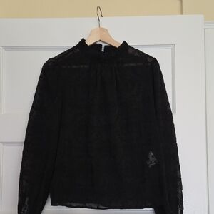 Sezane Black Lace High-Neck Women's Blouse